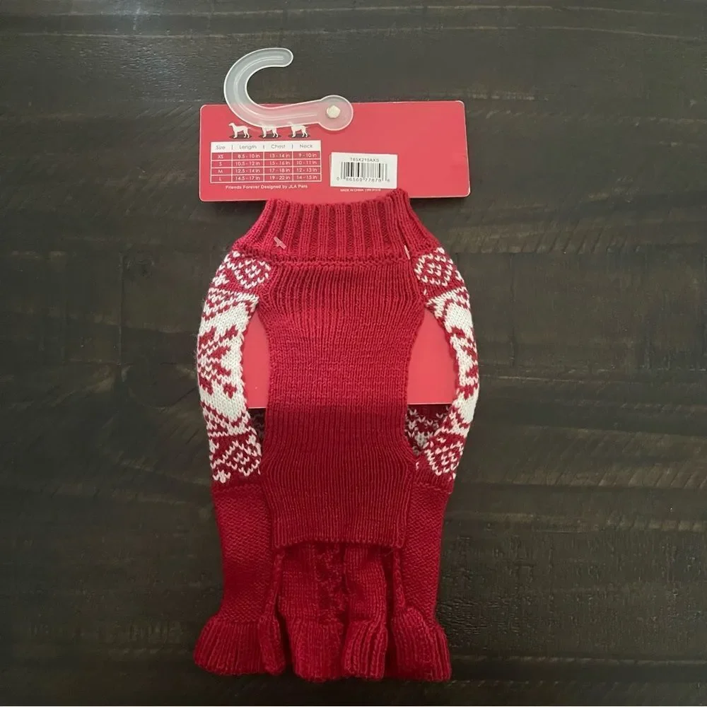 Friends Forever Dog Apparel Red & White Christmas Sweater XS NWT
